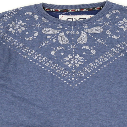 FLY53 Mens Blue Paisley  Pullover Sweatshirt Size XL