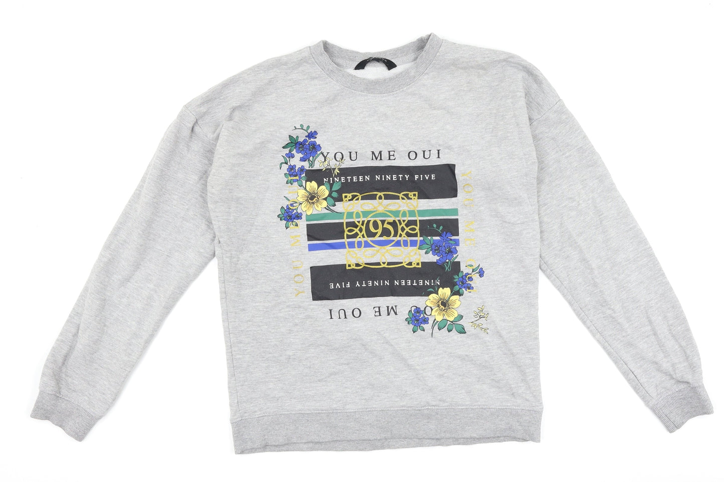 New Look Womens Grey Floral  Pullover Sweatshirt Size 10  - graphic