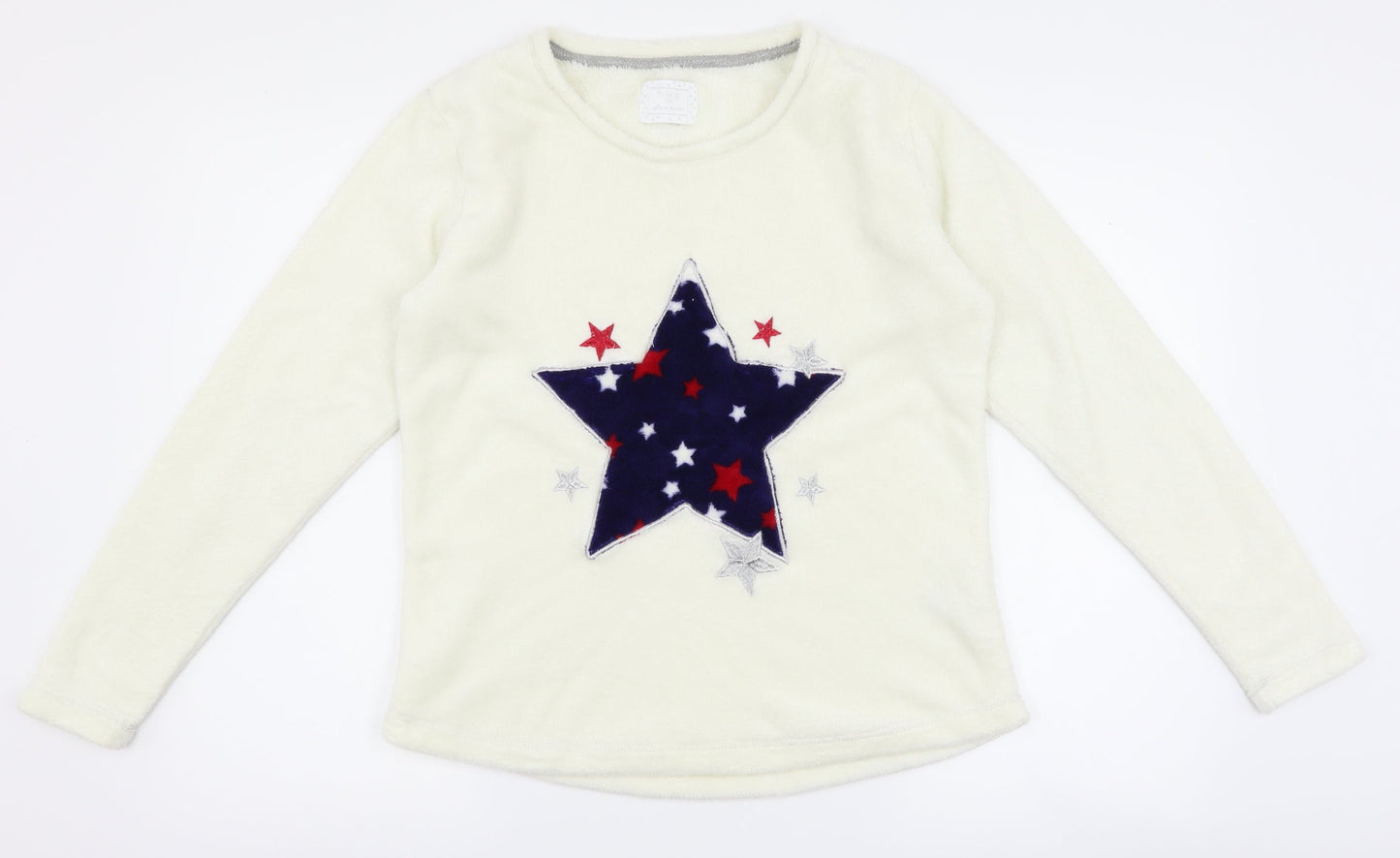 Matalan Womens White  Fleece Top Pyjama Top Size M  - Star