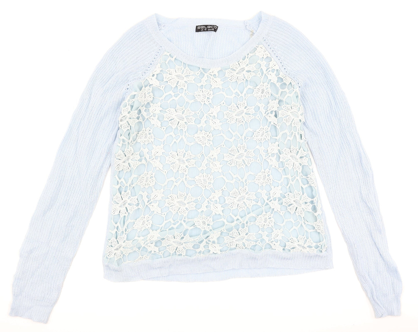 Select Womens Blue Floral  Pullover Jumper Size 18