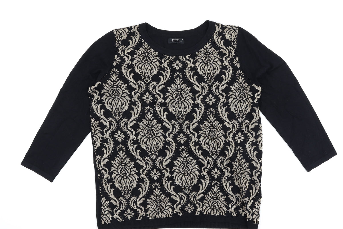Papaya Womens Black Geometric  Pullover Jumper Size 16