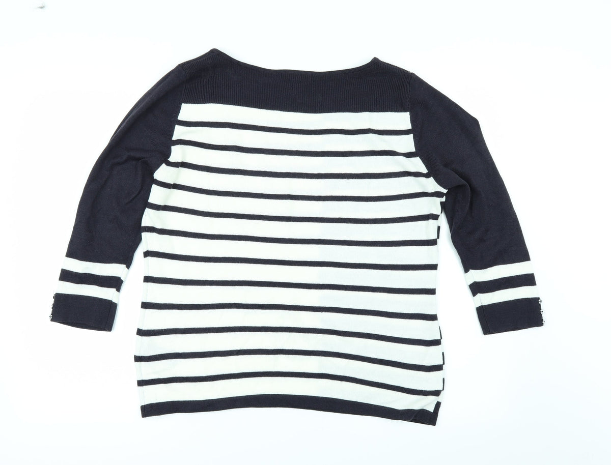 Per Una Womens Blue Striped  Pullover Jumper Size 14