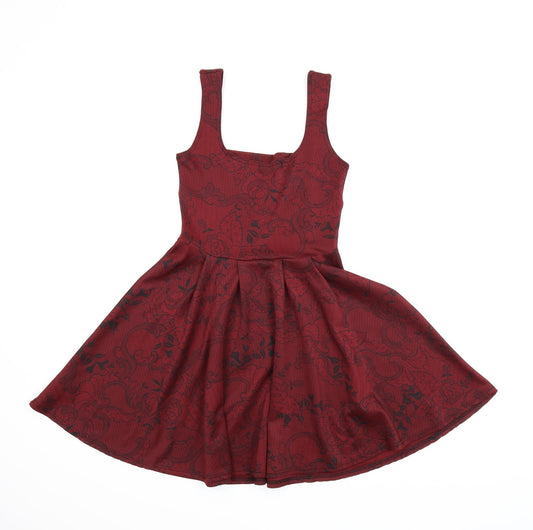 Boohoo Womens Red Floral  Trapeze & Swing  Size 8