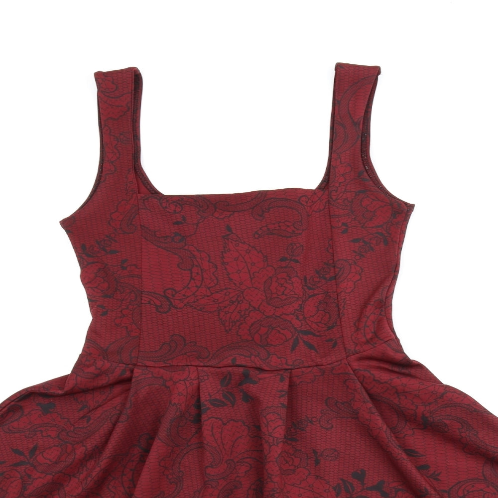 Boohoo Womens Red Floral  Trapeze & Swing  Size 8