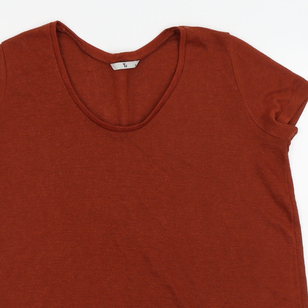 TU Womens Red Houndstooth  Basic T-Shirt Size 12