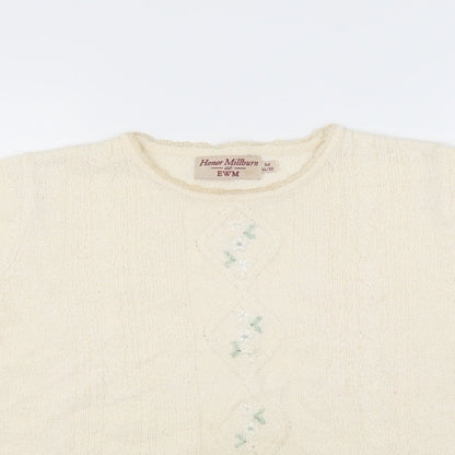 EWM Womens Ivory   Pullover Jumper Size M  - Floral embroidery