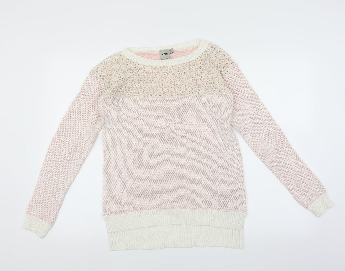 ASOS Womens Pink   Pullover Jumper Size 6  - lace neckline detail