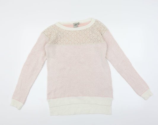ASOS Womens Pink   Pullover Jumper Size 6  - lace neckline detail