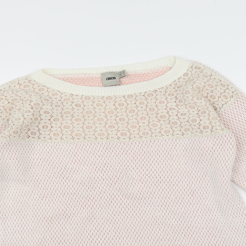 ASOS Womens Pink   Pullover Jumper Size 6  - lace neckline detail