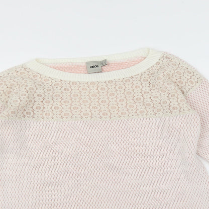 ASOS Womens Pink   Pullover Jumper Size 6  - lace neckline detail