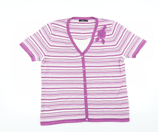 BM Collection Womens Purple Striped  Pullover Jumper Size M