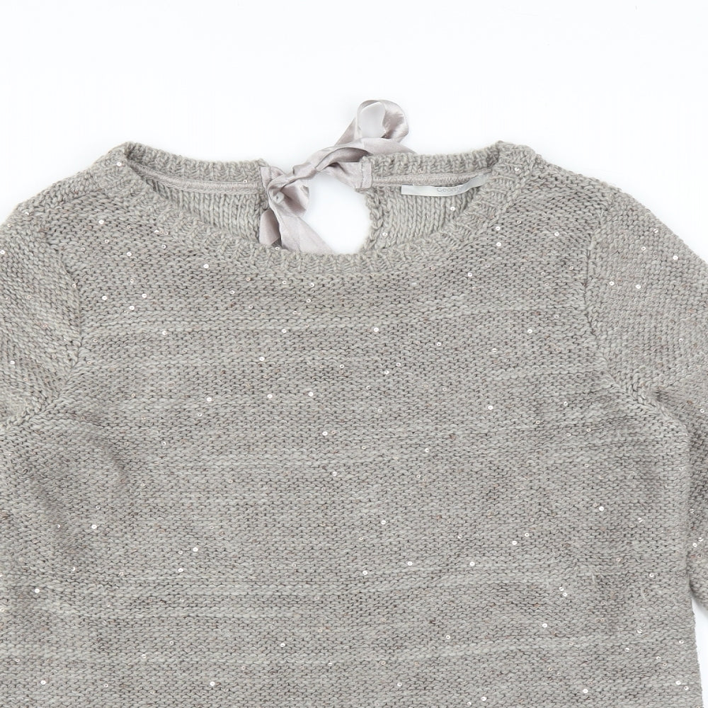 George Womens Grey   Pullover Jumper Size 12  - bow neck detail