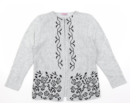 Glimpse Womens Grey   Cardigan Jumper Size M  - floral detail