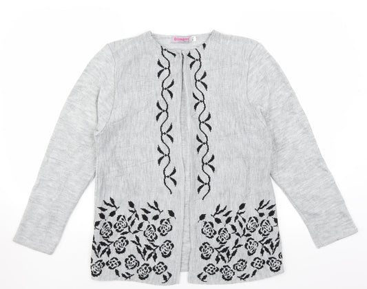 Glimpse Womens Grey   Cardigan Jumper Size M  - floral detail