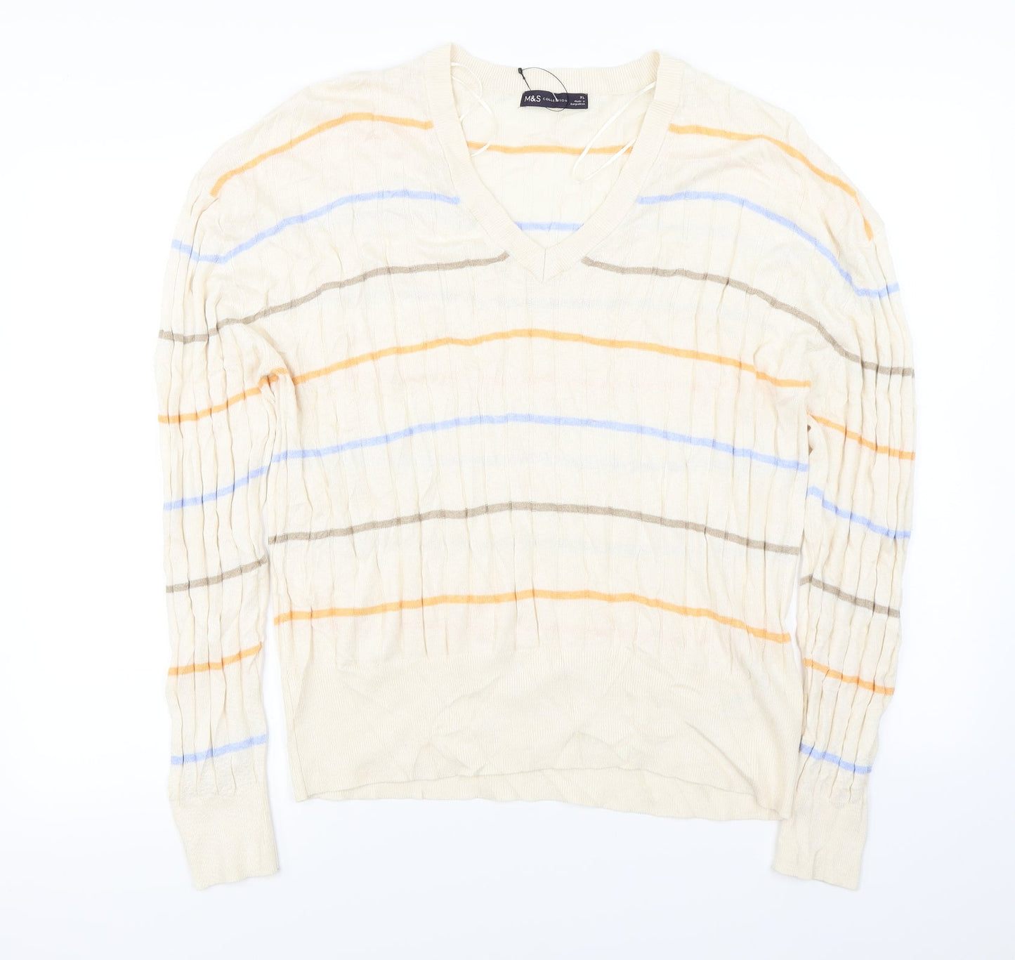 Marks and Spencer Mens Ivory Striped  Pullover Jumper Size XL