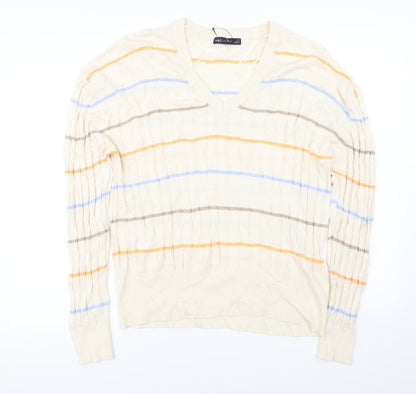 Marks and Spencer Mens Ivory Striped  Pullover Jumper Size XL
