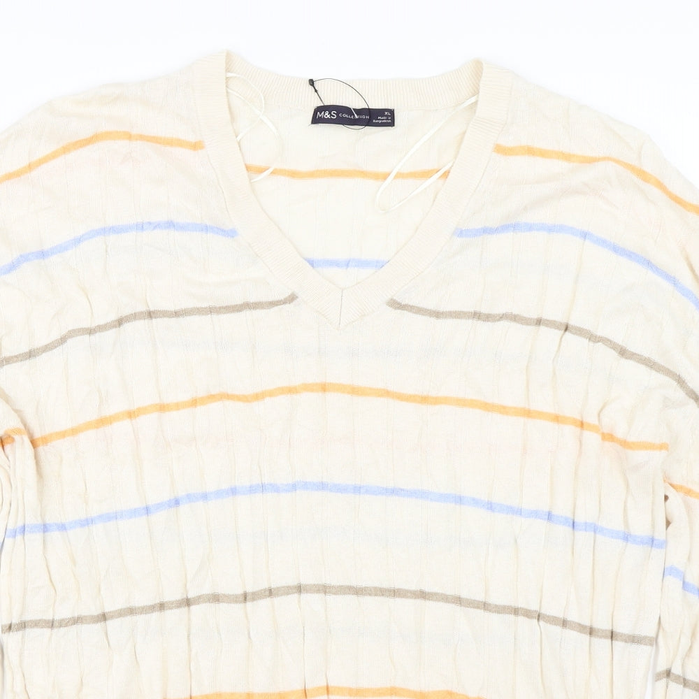 Marks and Spencer Mens Ivory Striped  Pullover Jumper Size XL