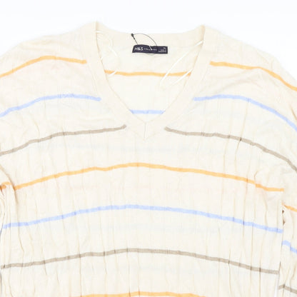 Marks and Spencer Mens Ivory Striped  Pullover Jumper Size XL