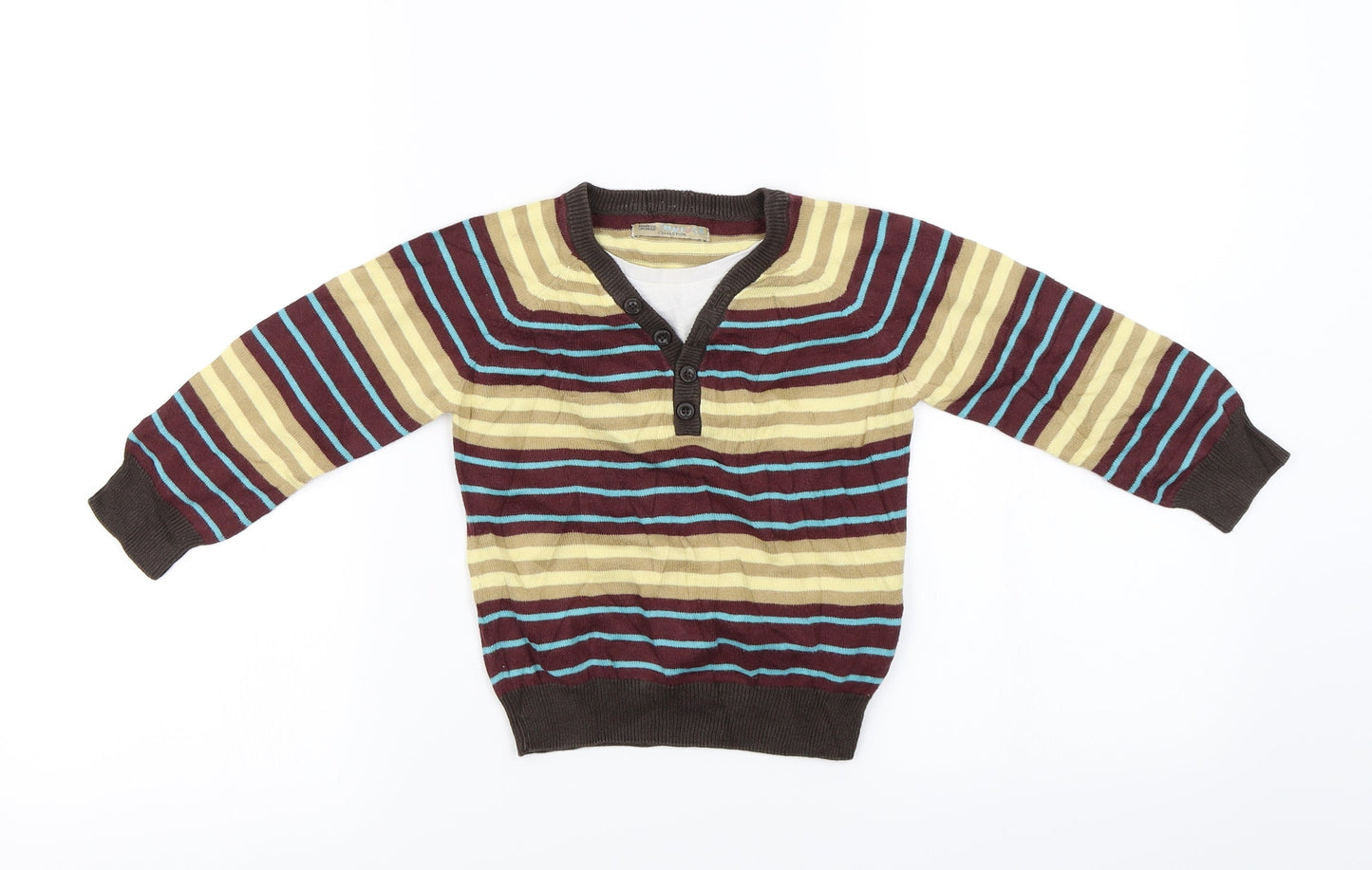 Marks and Spencer Girls Brown Striped  Pullover Jumper Size 2-3 Years