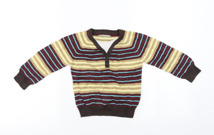 Marks and Spencer Girls Brown Striped  Pullover Jumper Size 2-3 Years