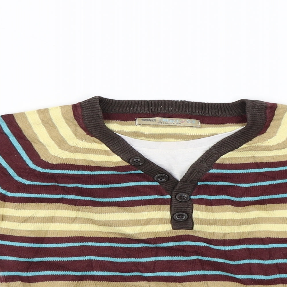 Marks and Spencer Girls Brown Striped  Pullover Jumper Size 2-3 Years
