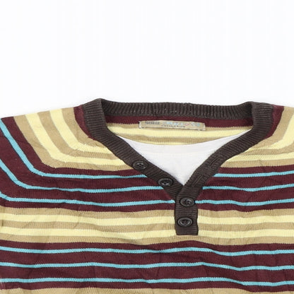 Marks and Spencer Girls Brown Striped  Pullover Jumper Size 2-3 Years