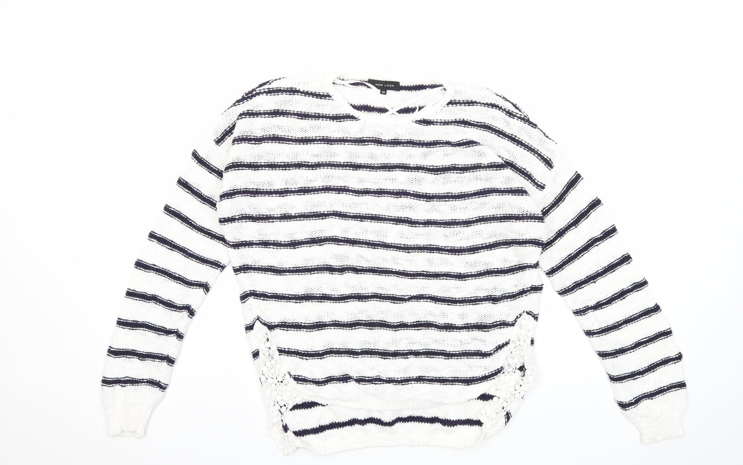 New Look Womens White Striped Knit Pullover Jumper Size 10