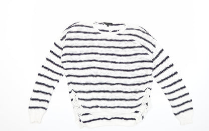 New Look Womens White Striped Knit Pullover Jumper Size 10