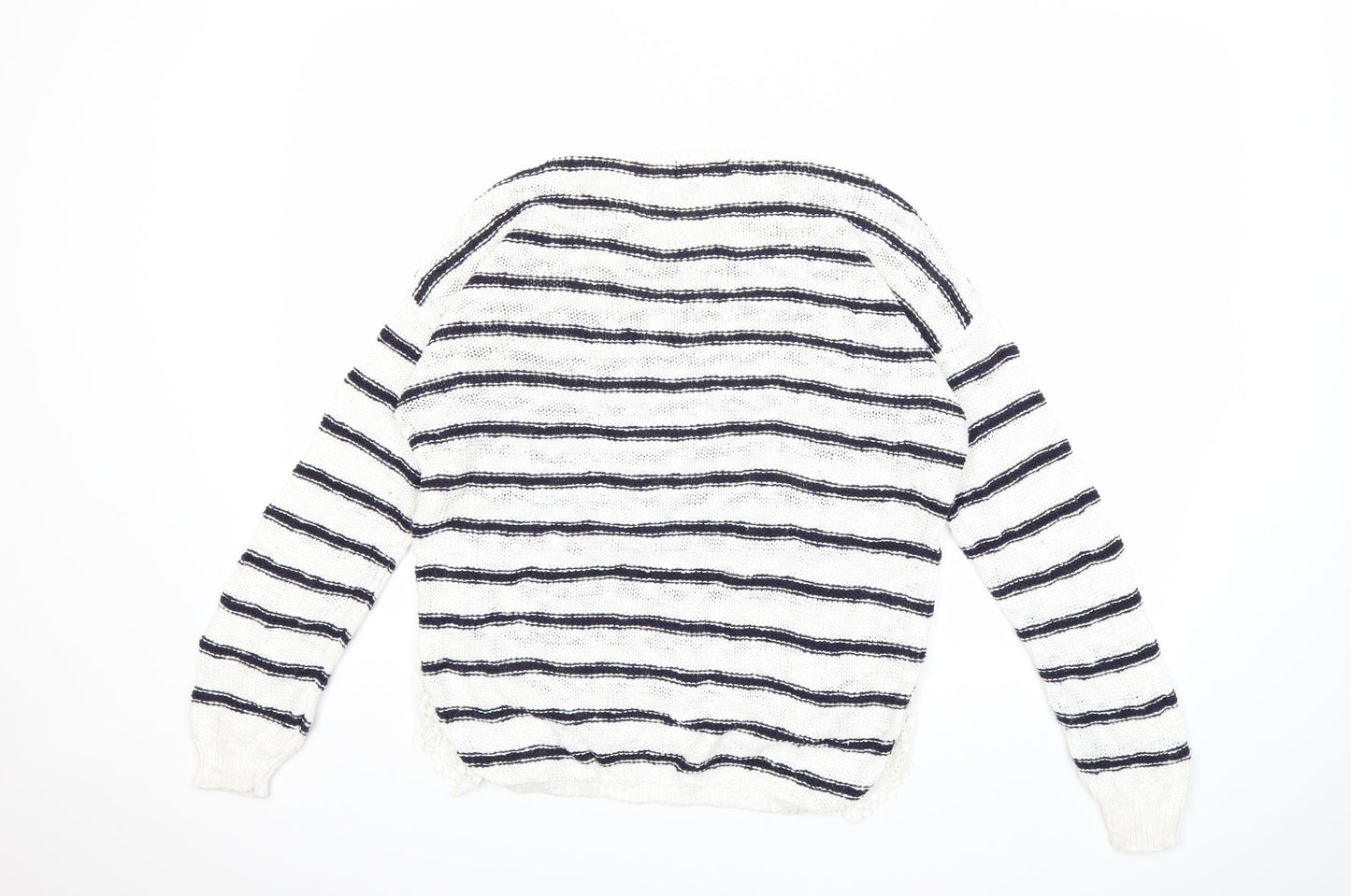 New Look Womens White Striped Knit Pullover Jumper Size 10