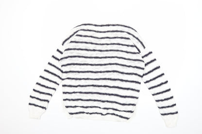 New Look Womens White Striped Knit Pullover Jumper Size 10