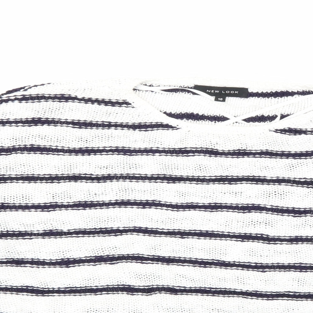 New Look Womens White Striped Knit Pullover Jumper Size 10