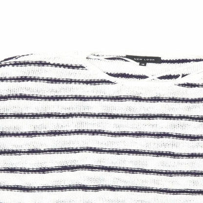 New Look Womens White Striped Knit Pullover Jumper Size 10