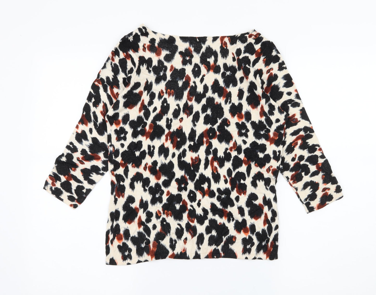 Minuet Petite Womens Ivory Animal Print Knit Pullover Jumper Size S