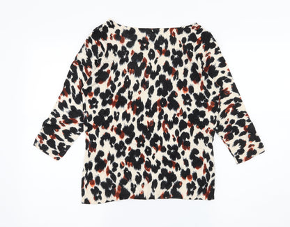 Minuet Petite Womens Ivory Animal Print Knit Pullover Jumper Size S