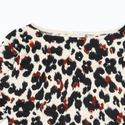 Minuet Petite Womens Ivory Animal Print Knit Pullover Jumper Size S