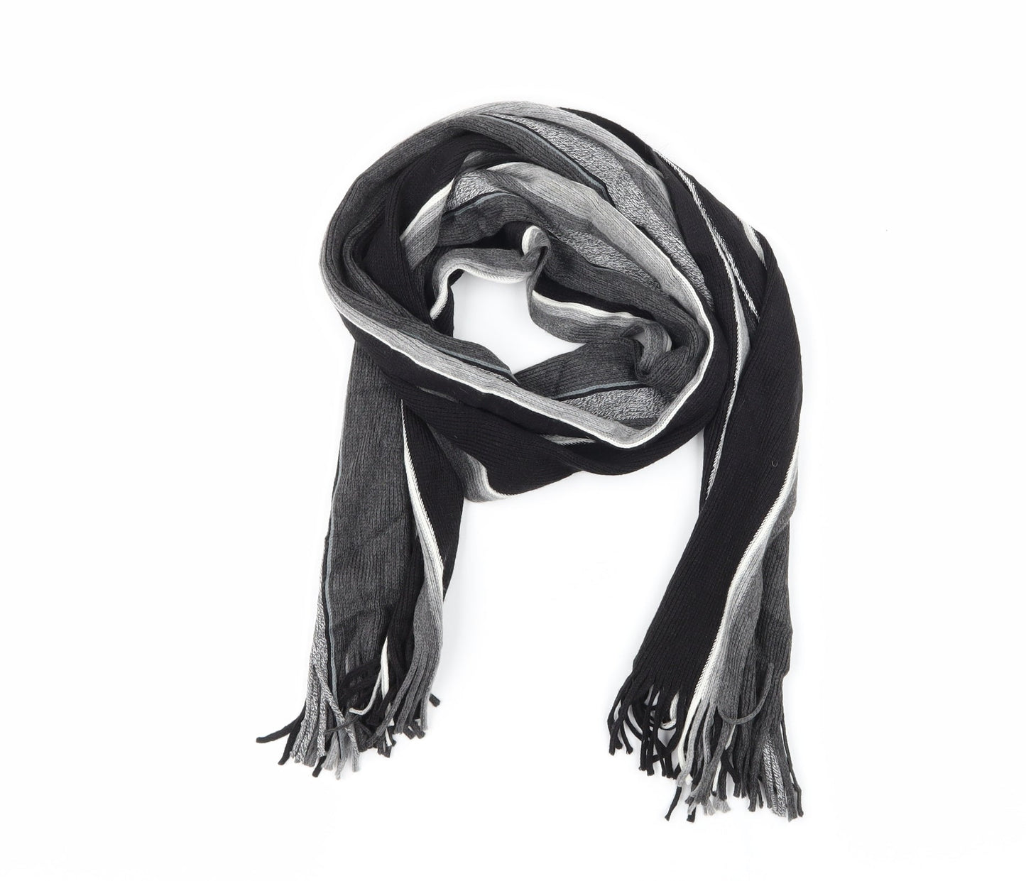 Preworn Mens Grey Striped Knit Rectangle Scarf Scarf One Size