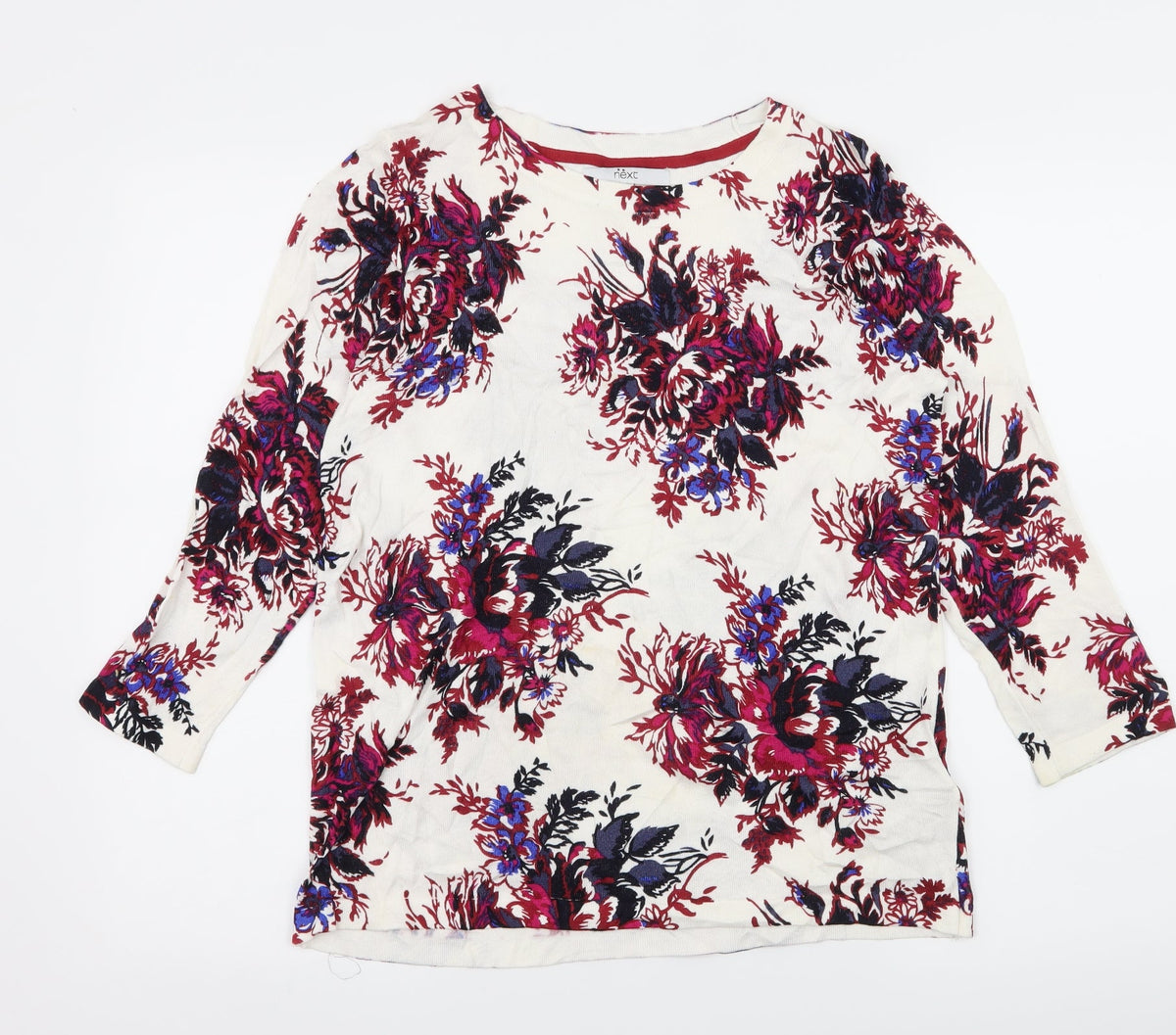 Next Womens White Floral Knit Pullover Jumper Size 12