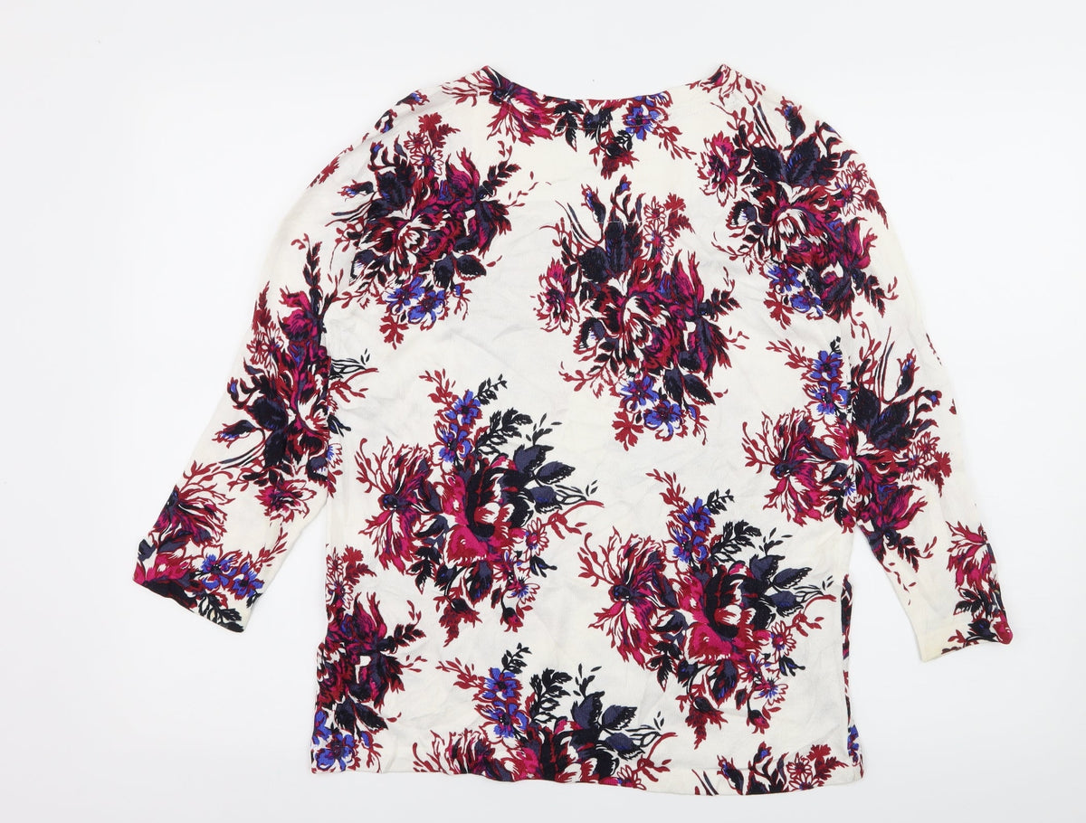 Next Womens White Floral Knit Pullover Jumper Size 12