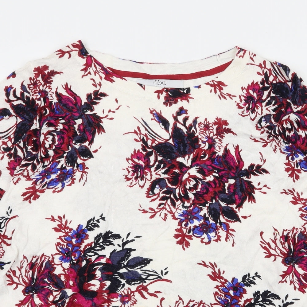 Next Womens White Floral Knit Pullover Jumper Size 12