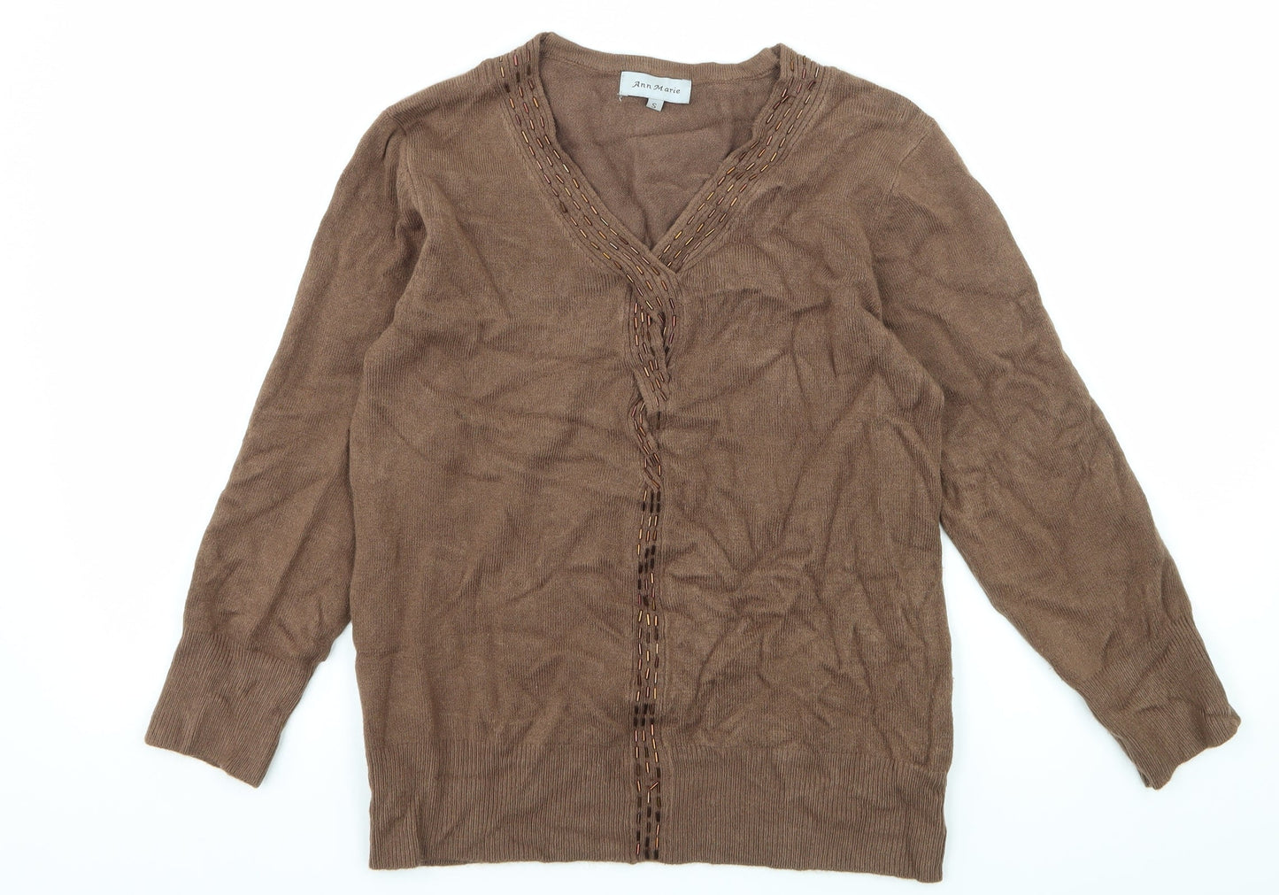 Ann Marie Womens Brown  Knit Pullover Jumper Size S