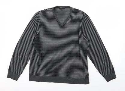 Marks and Spencer Mens Grey Striped Knit Pullover Jumper Size L