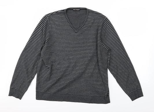 Marks and Spencer Mens Grey Striped Knit Pullover Jumper Size L