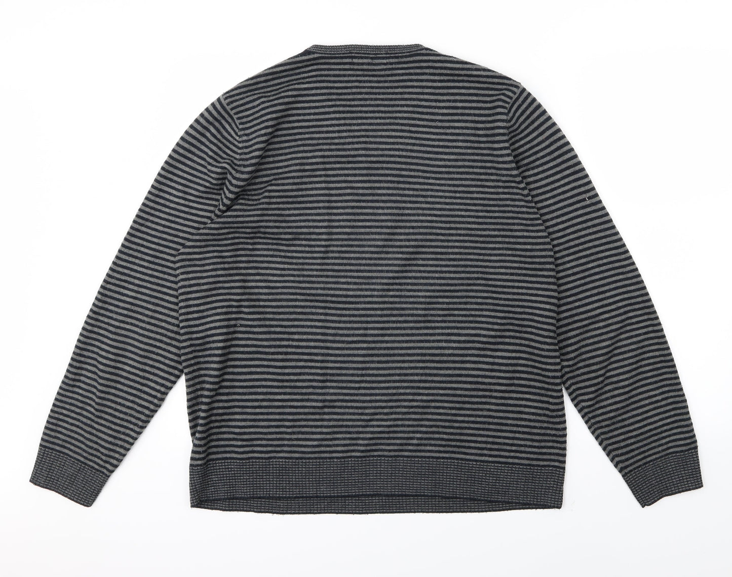 Marks and Spencer Mens Grey Striped Knit Pullover Jumper Size L