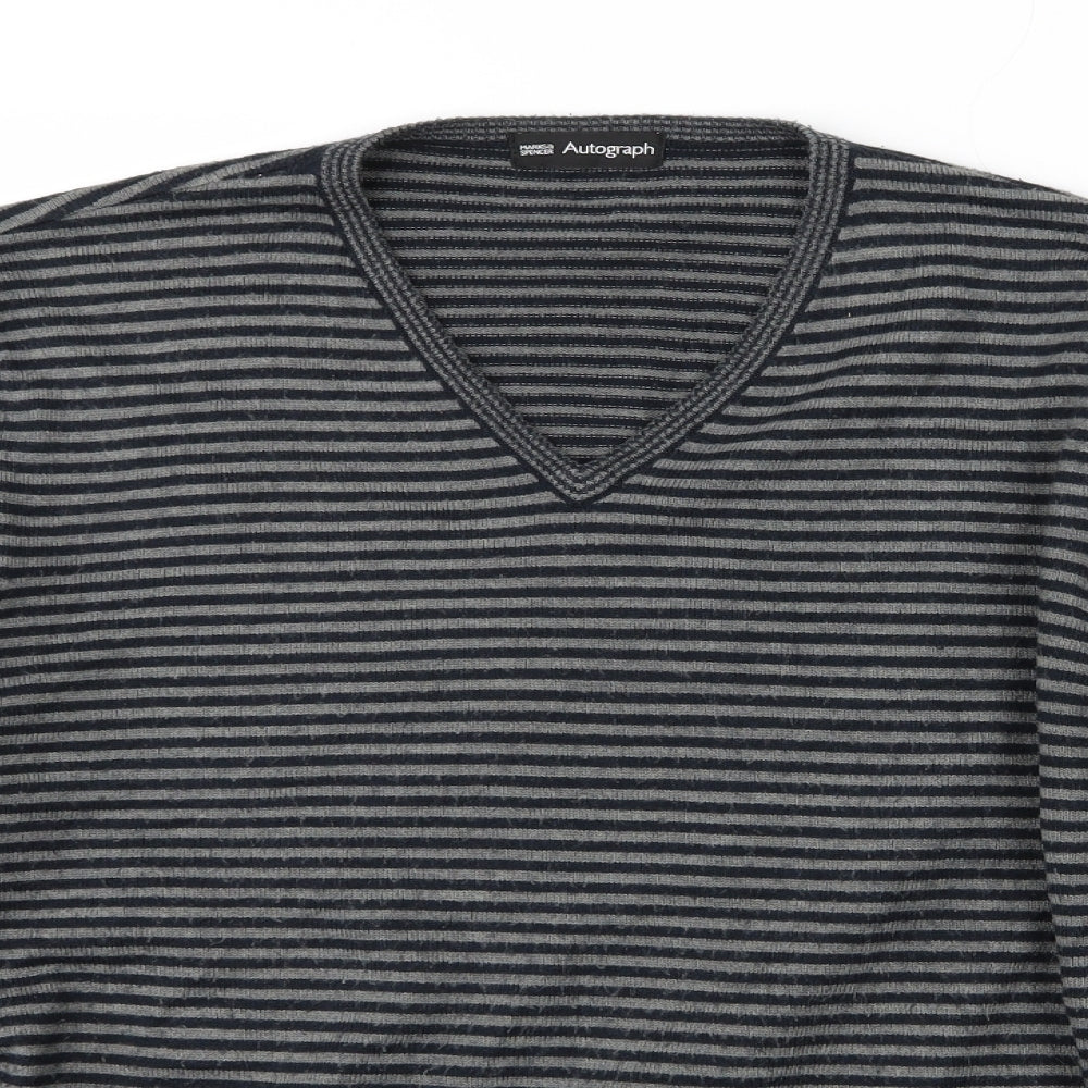 Marks and Spencer Mens Grey Striped Knit Pullover Jumper Size L