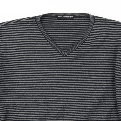 Marks and Spencer Mens Grey Striped Knit Pullover Jumper Size L