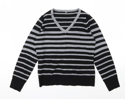 BHS Womens Grey Striped Knit Pullover Jumper Size 10