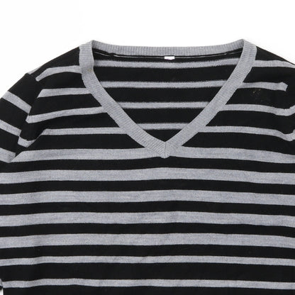 BHS Womens Grey Striped Knit Pullover Jumper Size 10