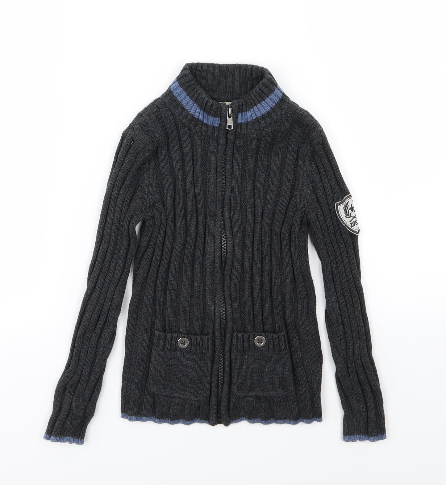 E of M Boys Grey  Knit Full Zip Jumper Size 4-5 Years