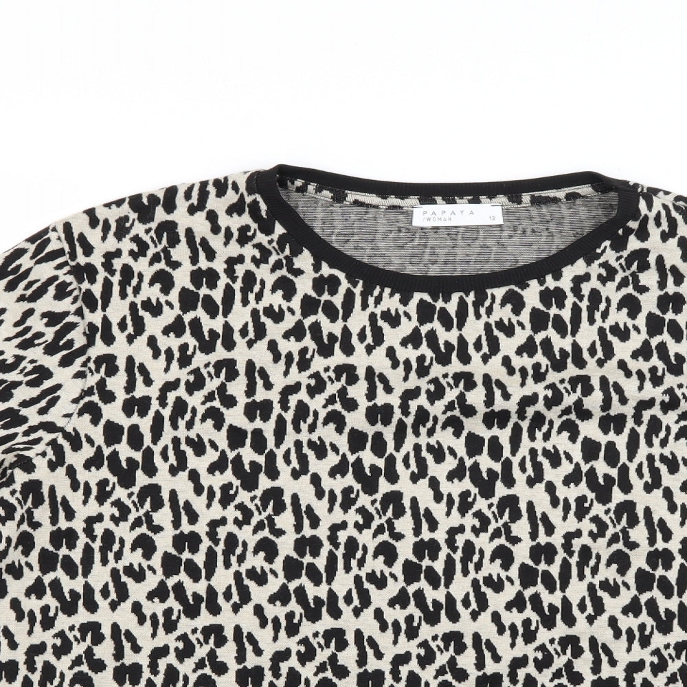 Papaya Womens Beige Animal Print  Pullover Jumper Size 12
