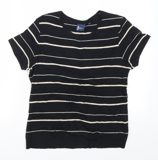 Dash Womens Black Striped  Pullover Jumper Size 10